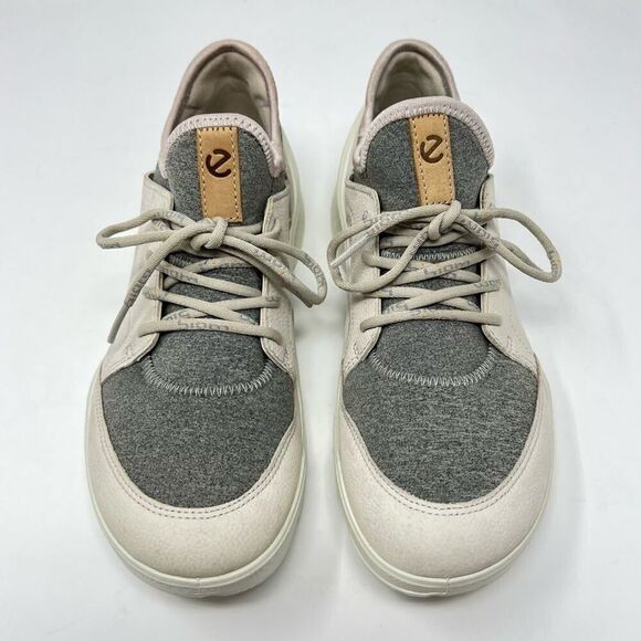 ECCO Biom Street Lace Gravel Wild Dove Gray and Cream Leather Sneaker Size 6.5 - Picture 2 of 11